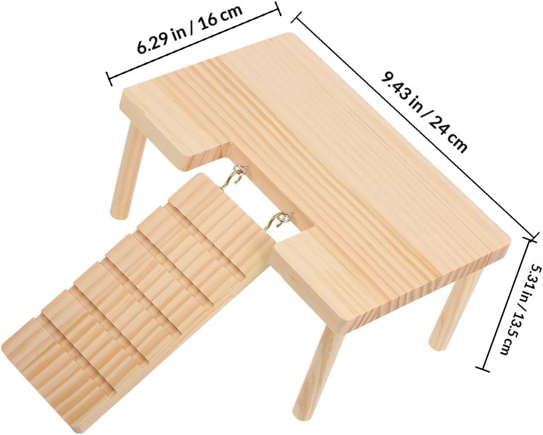 Hamster Platform with Ladder Wooden Hamster Cage Accessories Small Animal Ramp Toy for Hamsters Guinea Pigs Chinchillas Hedgehogs 9.44 X 6.29 X 4.48 in