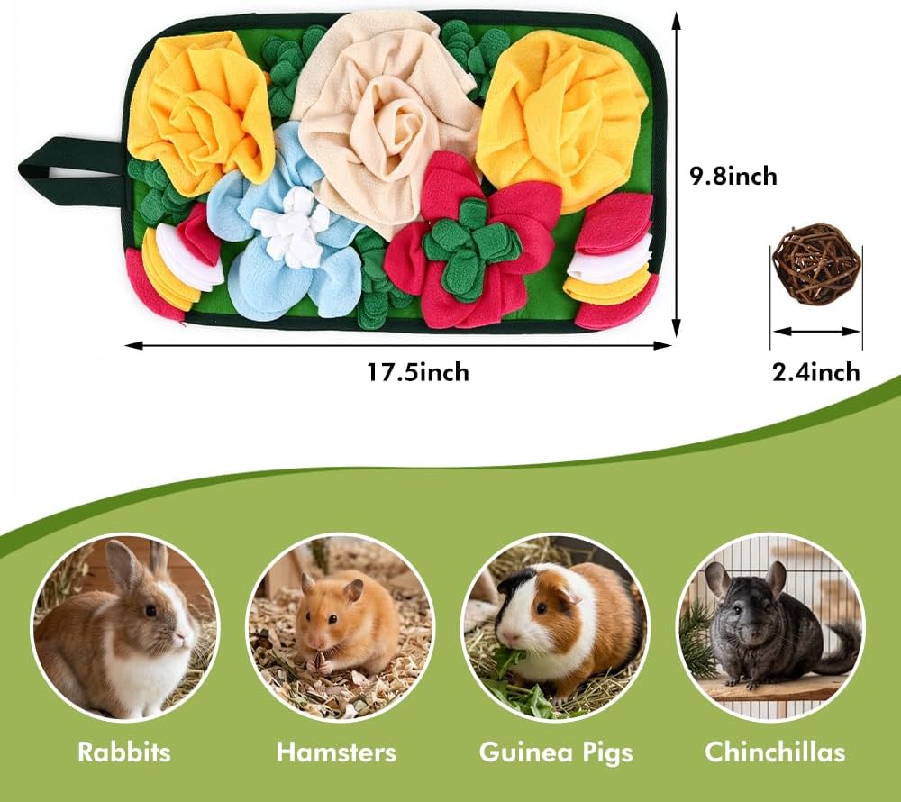 17.5"x9.8" Interactive Rabbit Foraging Mat with 2 Chew Grass Balls