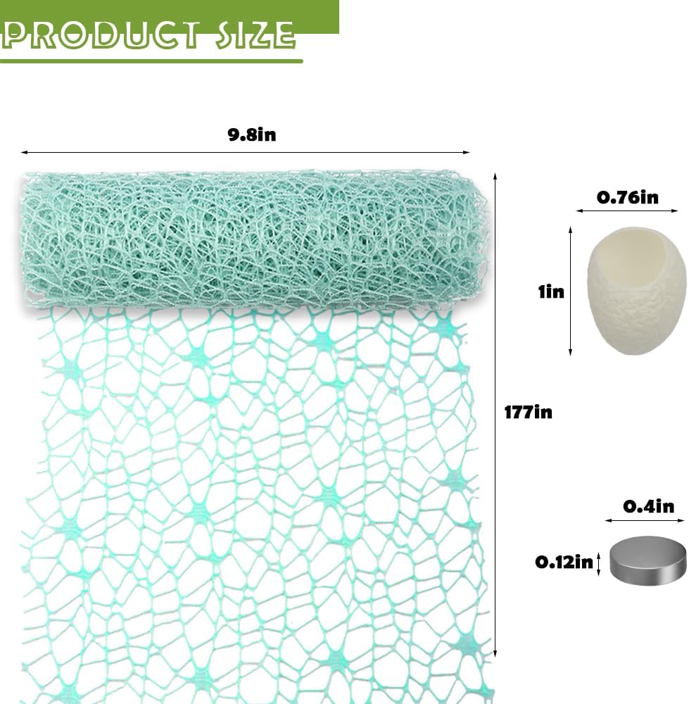 2 Pack Large Size Jumping Spider Netting Enclosure Climbing Toy Habitat Accessories Green Webs with Magnets and Silk Cocoons Nest (9.8 x 177 inches)