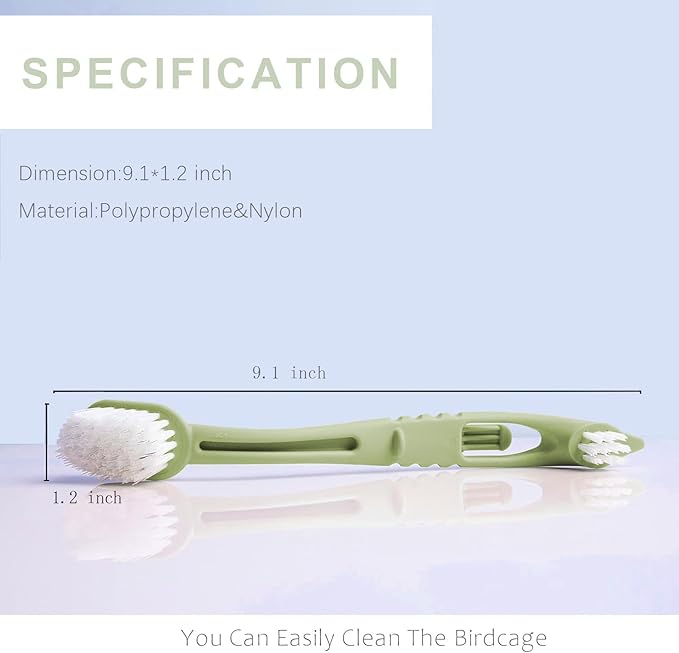 Bird Cage Cleaning Brush, Two Brush Heads, Long-Handled Tool - Image 2