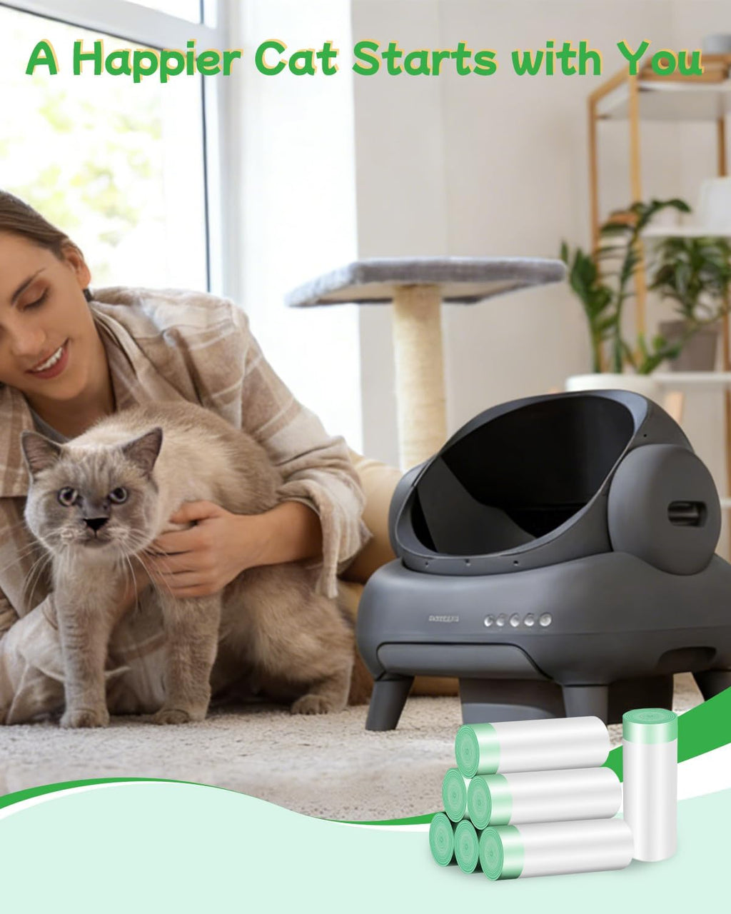 140 Count Cat Litter Bags Liners for Automatic Litter Box, Pre-Separated Easy-Dispense Waste Bags with Drawstring, Heavy Duty Leak-Proof Liners Compatible with Litter-Robot 4/5/3, 25.2"x15.7"