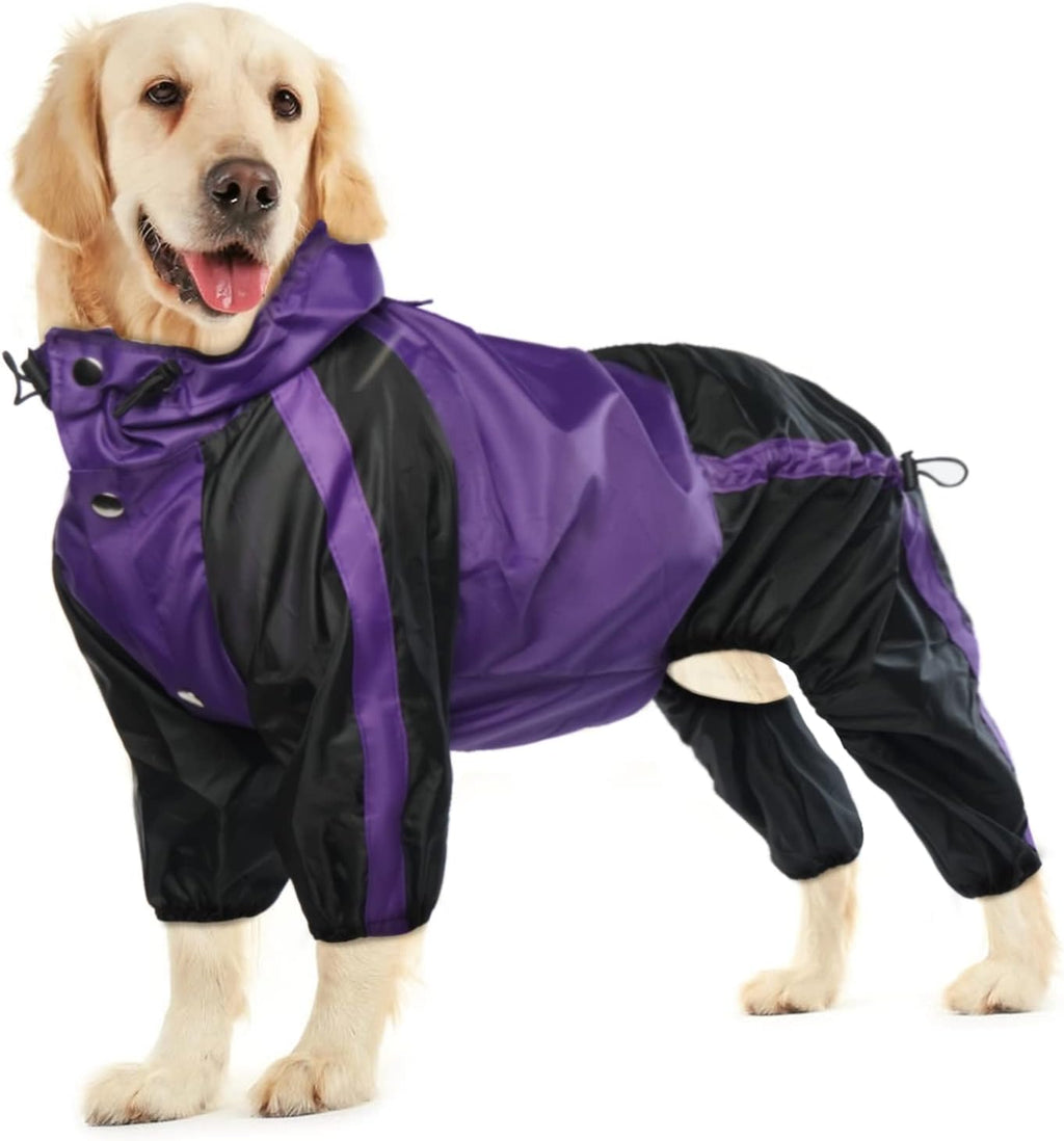 Dog Raincoat, 4 Leg Waterproof Dog Rain Jacket with Hood, Orange M