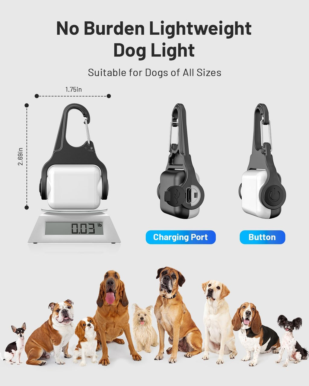 BLBS Rechargeable Dog Collar Light -3 Modes Dog Light, IP65 Waterproof Dog Walking Light, 50LM Dog Lights for Night Walking, Running, Camping, Climbing, Bike, 2 Pack
