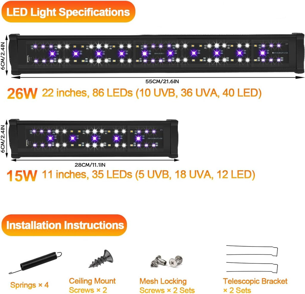 LED UVB Light for Reptile with Timer & Dimmer, 11 Inch