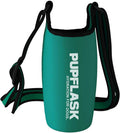 Tuff Pupper PupFlask Insulated Neoprene Dog Water Bottle Holder Sling with Wide Adjustable Shoulder Strap, Great for Travel, Walking, Hiking, Portable Pet Water Bottle Holder (27 OZ, Quetzal Green)