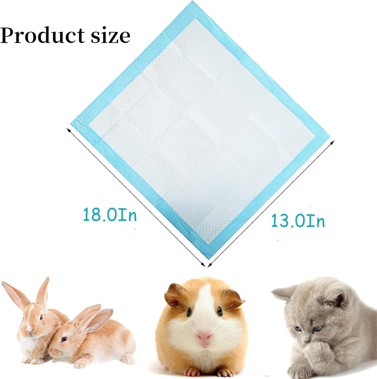 100 Pcs Disposable Rabbit Pee Pads,Small Animal Potty Training Pads Guinea Pig Cage Liners Leak-Proof Super Absorbent with Quick-Dry Surface Small Pet for Kitten Hedgehog Hamster Chinchilla