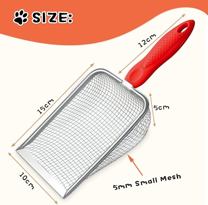Cat Litter Scoop, Sturdy Litter Cleaner Corner Shovel, Stainless Steel Mesh - Image 2