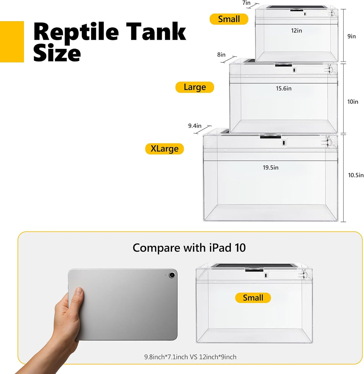 HELIME Reptile Tank 7 Piece Starter Kit with Escape Proof Locking Lid Small