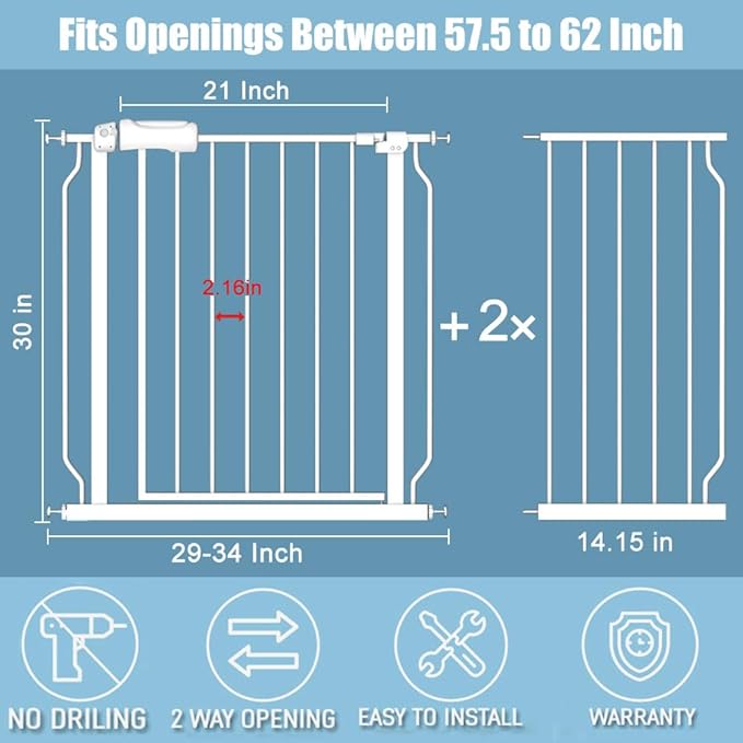57.5-62" Extra Wide Baby Gate for Doorways - Image 2