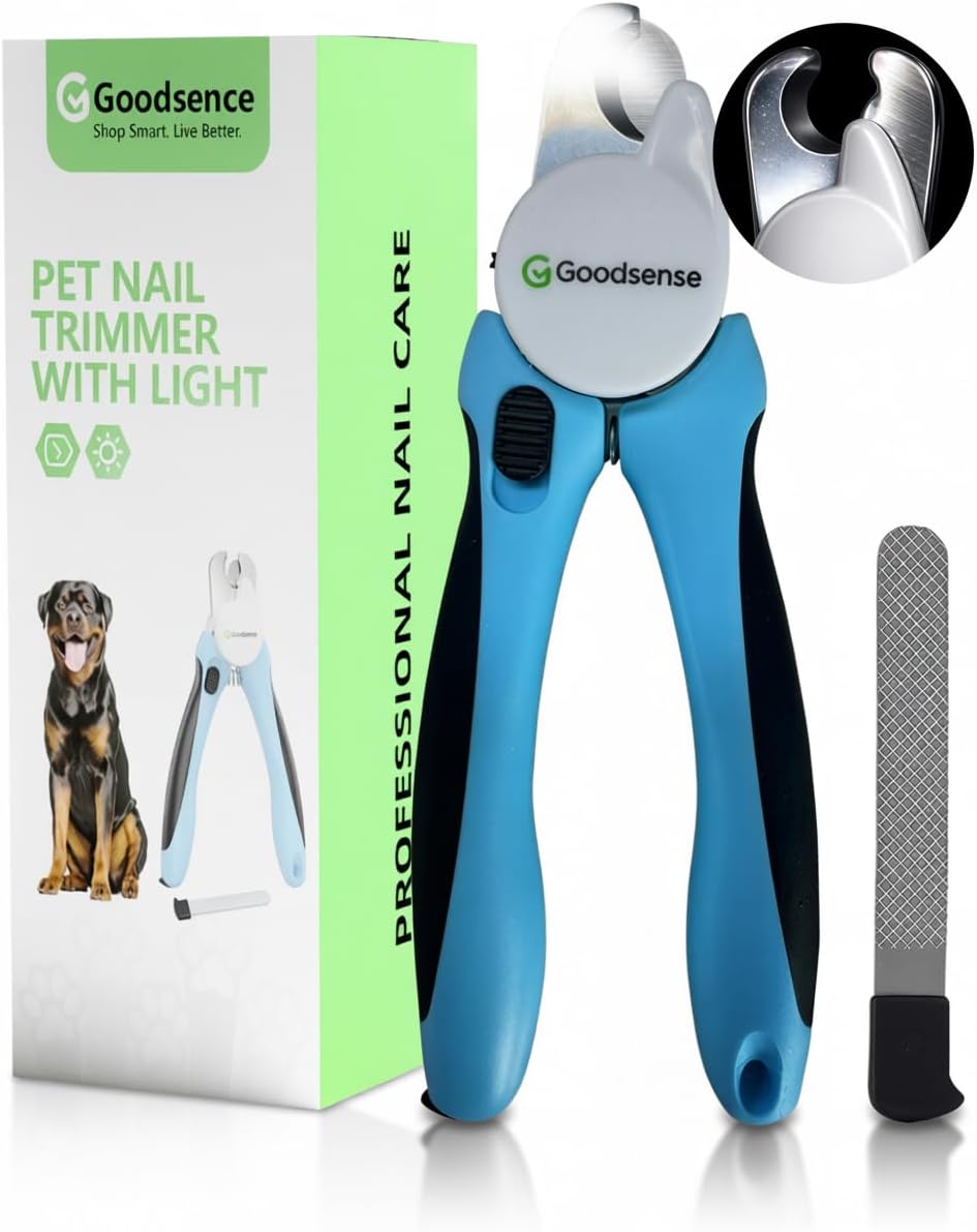 Dog Nail Clippers with LED Light – Safety Guard, Sharp Blades, Nail File Included – for Dogs, Cats & Small Pets