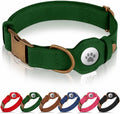 Dog Collar with AirTag Holder - Genuine Leather Dog Collar with Metal Buckle and Compatible with Air Tag - Smart GPS Tracking Pet Collars (Dark Green, S, 12"-15" Neck Fit)