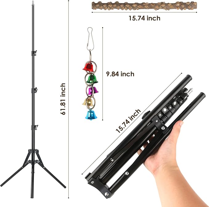 Adjustable Bird Perch Stand, 16-62 Inch Height Adjustable Bird Training Perch - Image 6