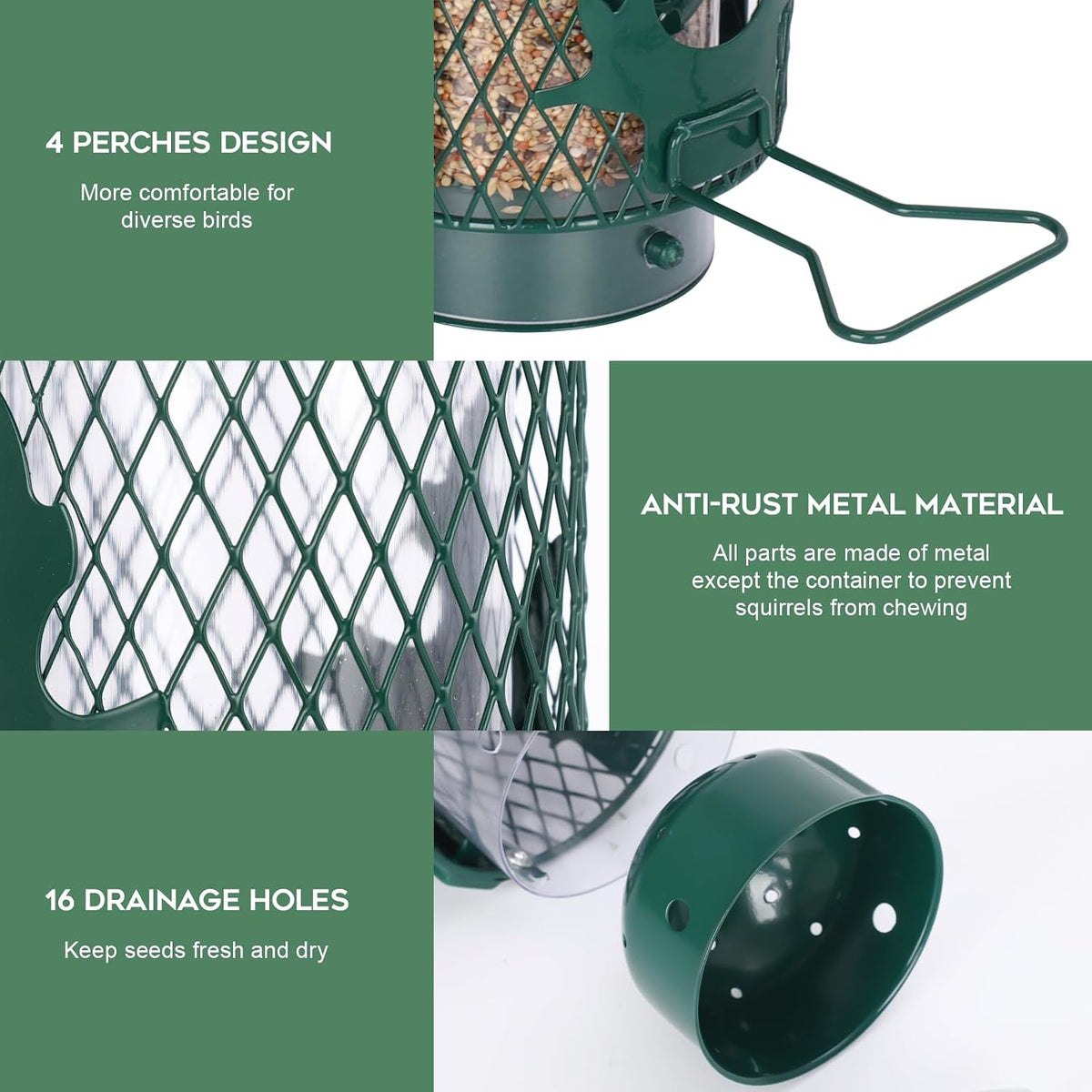 Squirrel Proof Bird Feeder & Double Shepherd Hook for Outdoor