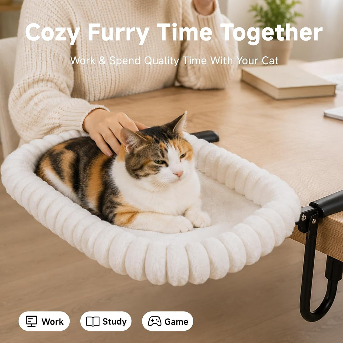 Cat Desk Bed for Large Cats, 40 lbs Heavy Duty, Foldable Hammock