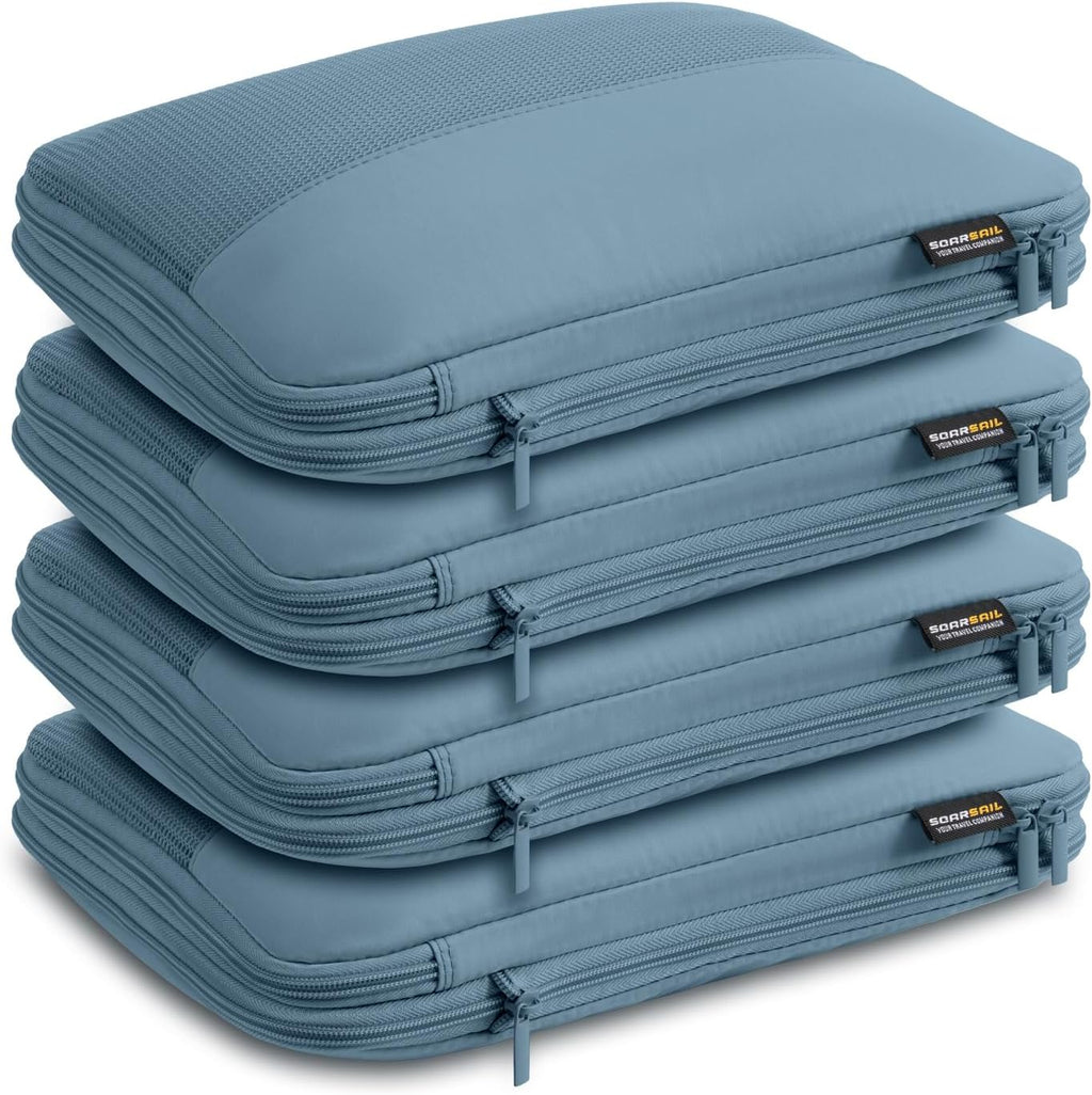 4 Medium Compression Packing Cubes for 3–7 Day Travel, Gray Blue