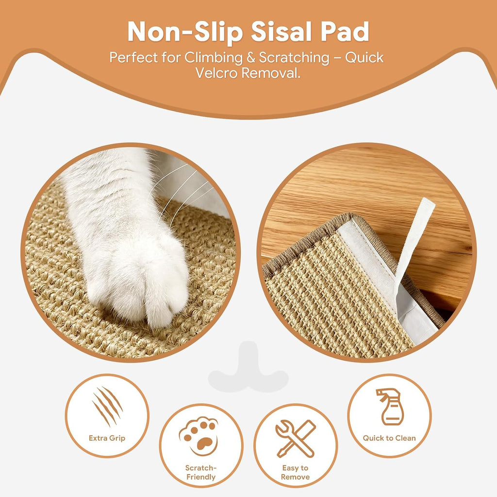3Pcs 8"×7" Cat Wall Steps - Cat Stairs for Wall, Ladder Natural Wood with Fixtures,Turn Around or Climbing or Playing for Kittens and Adult Cats