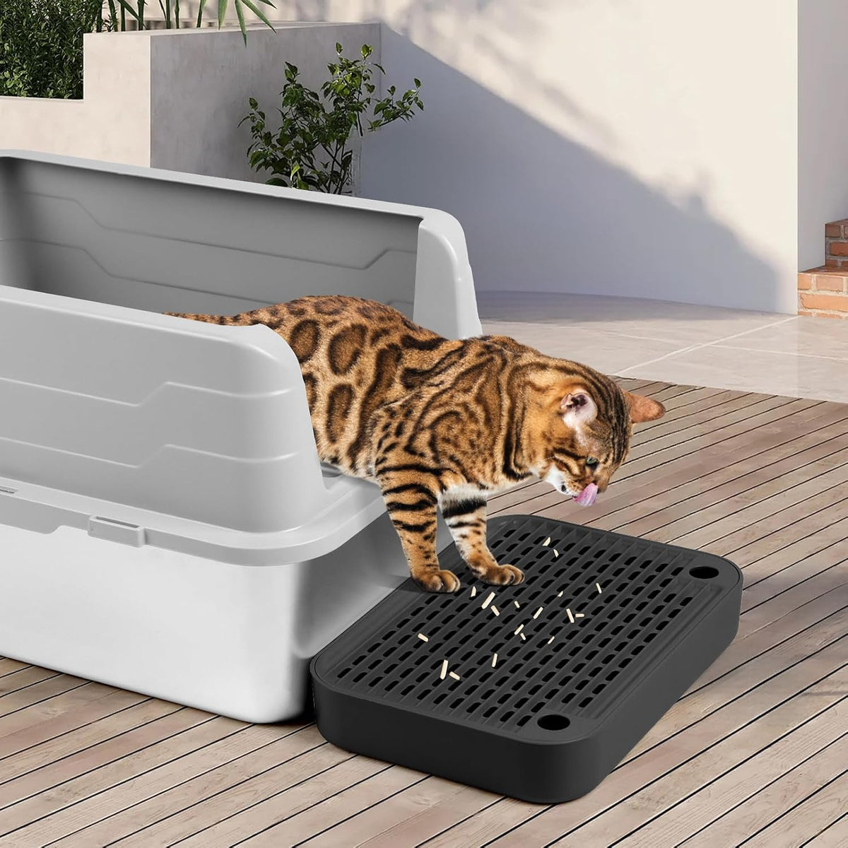Cat Litter Box Step with Filter Function, Non-Slip Cat Step, Black