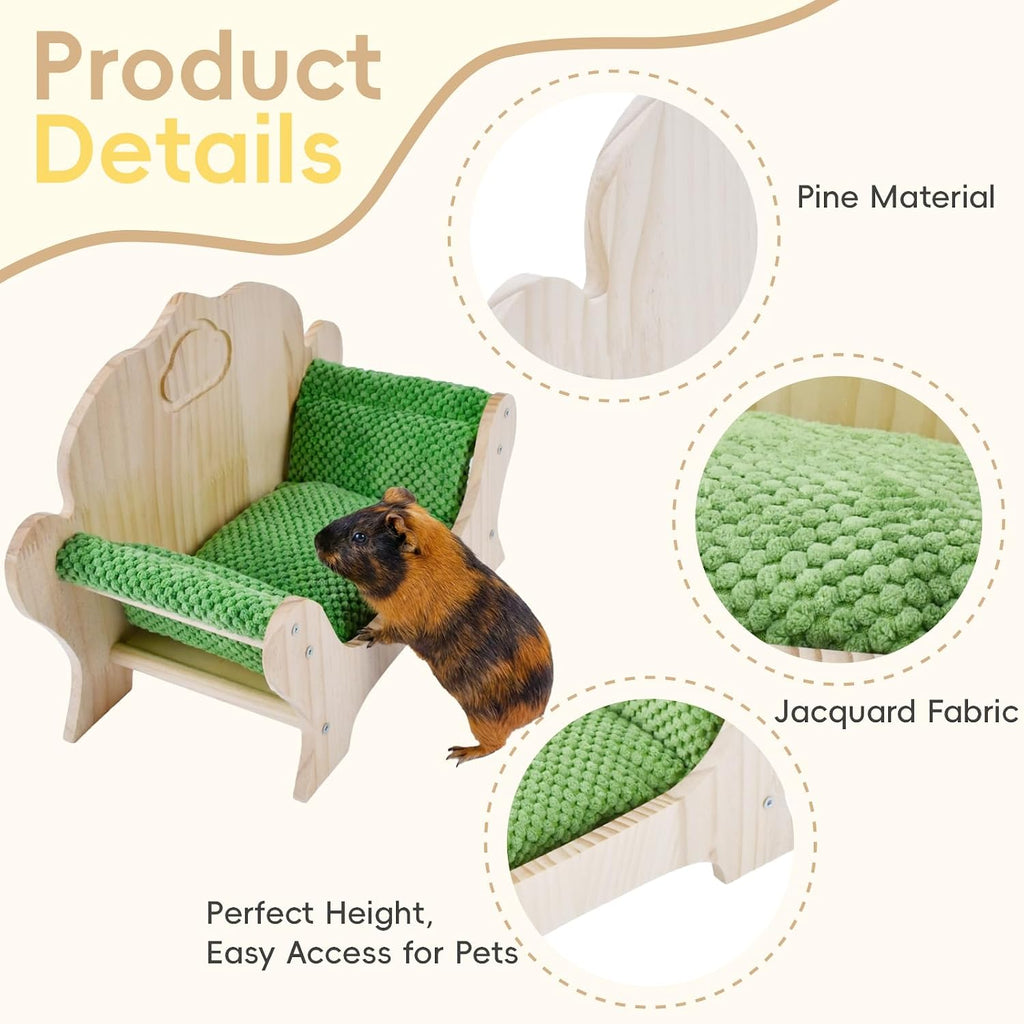 Guinea Pig Bed & Lizard Lounger Wooden Small Pet Sofa Couch with Soft Pineapple Fleece Cushion Pine Wood Bed for Guinea Pigs, Bearded Dragons, Hedgehogs, Hamsters