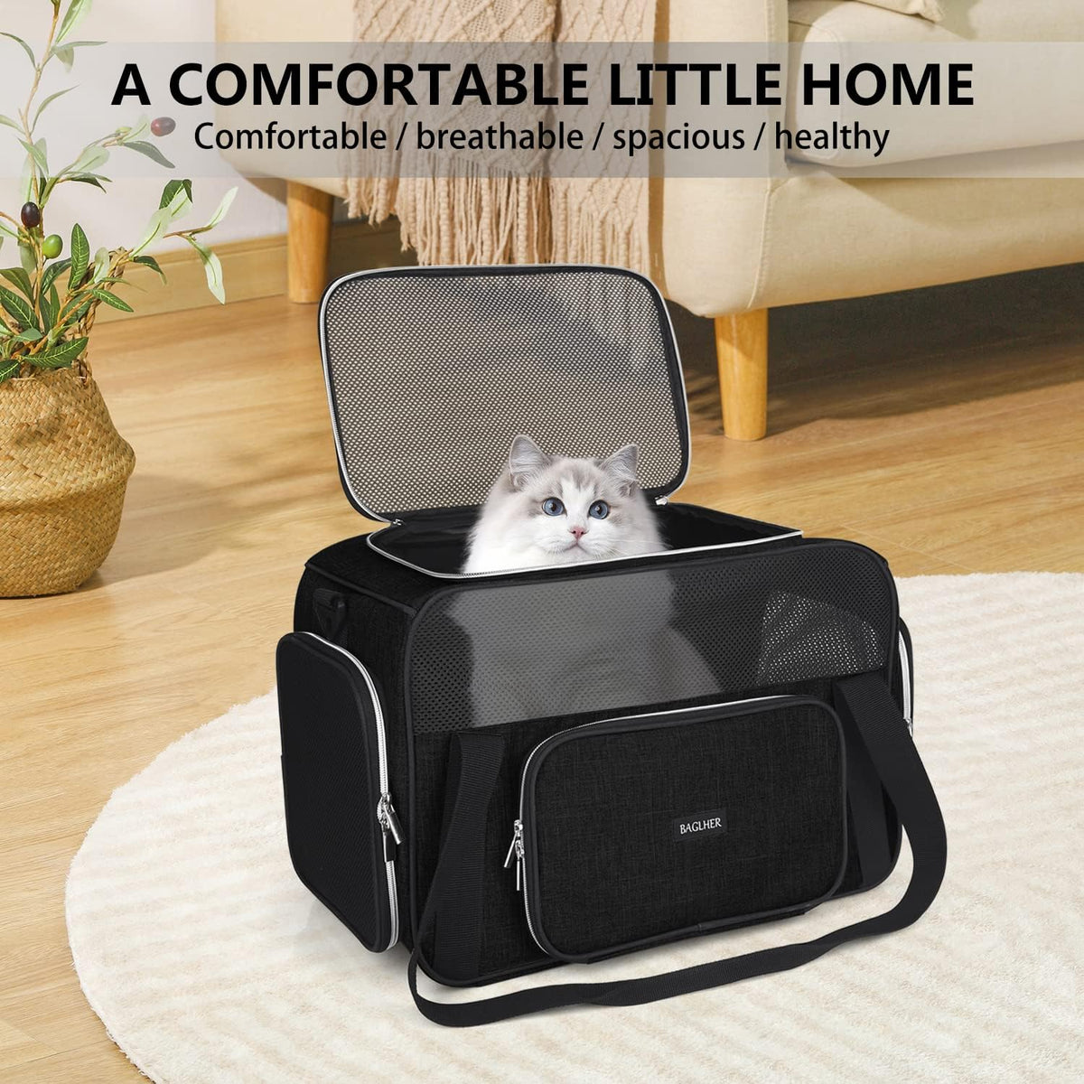 BAGLHER Pet Carrier for Cats & Small Dogs, Soft Sided Airline Approved Travel Carrier, Collapsible
