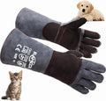 RAPICCA Animal Handling Gloves, Bite Proof Double Leather, 16 in Grey-Black