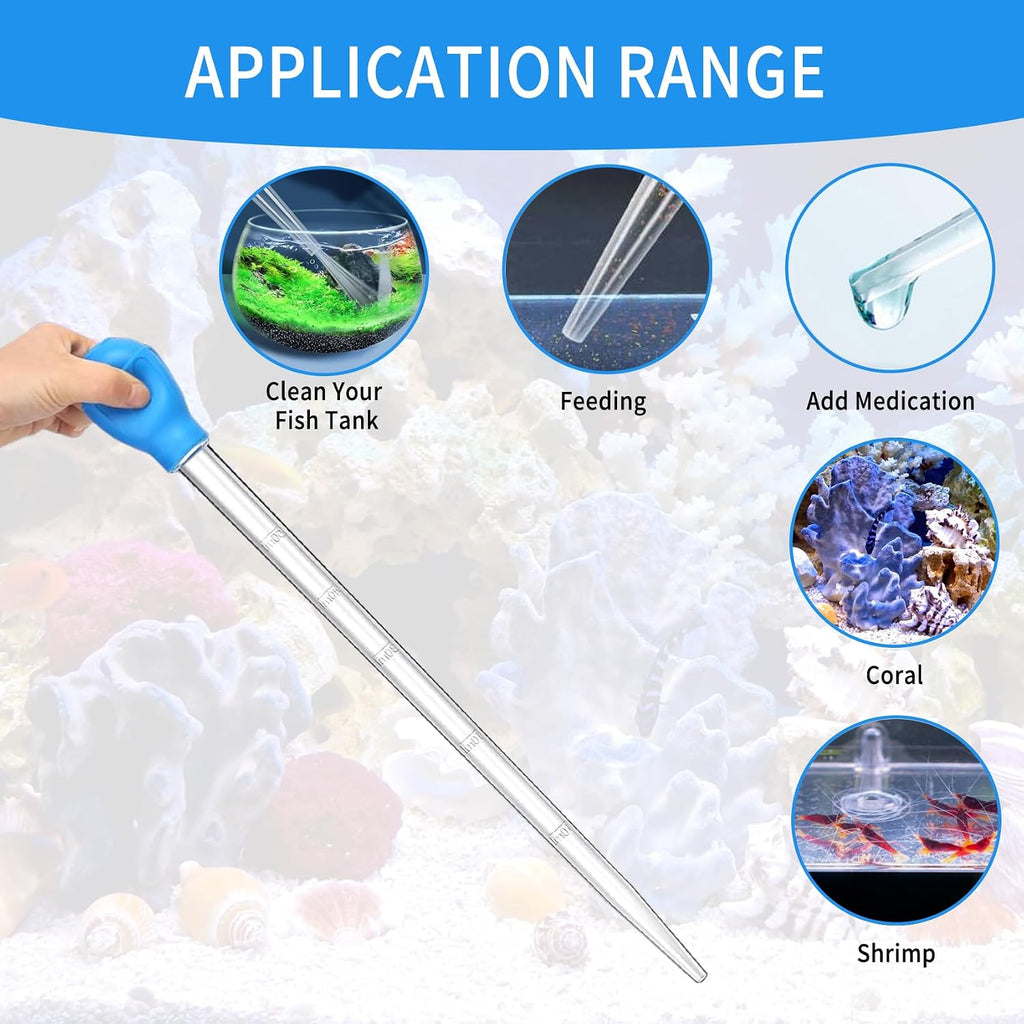 2 Pcs Aquarium Coral Feeder with 2 Pcs Stainless Steel Feeding Long Tweezers Syringe Spot Coral Feeder Reptile Feeding Tools for Aquatic Plant Reef Anemones Lionfish (Blue, Silvery)