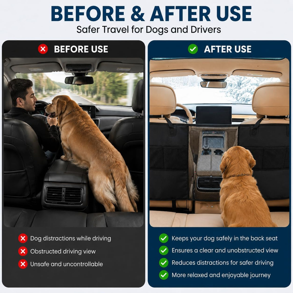 Dog Car Barrier Set with Organizer,Car Divider Net Include Pet Seat Belt