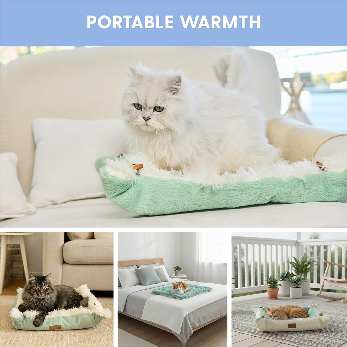 The Cat Ladies Self Warming Heated Cat Bed Mat, Light Green