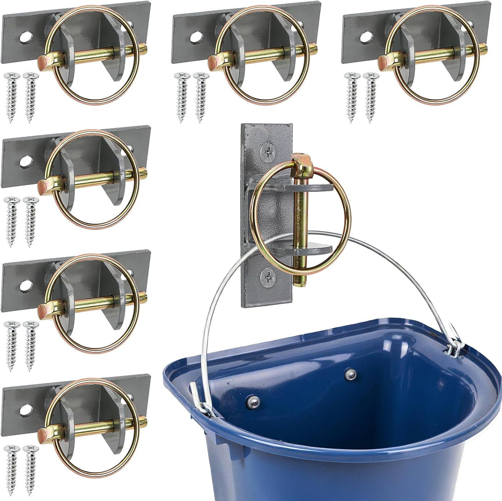SOUJOY 6 Pcs Water Bucket Hook for Horse, Heavy Duty Metal Feed Bucket Hook with Pin, Wall Mounted Hangers for Horse Stalls Stable Barn Farmhouse Supplies