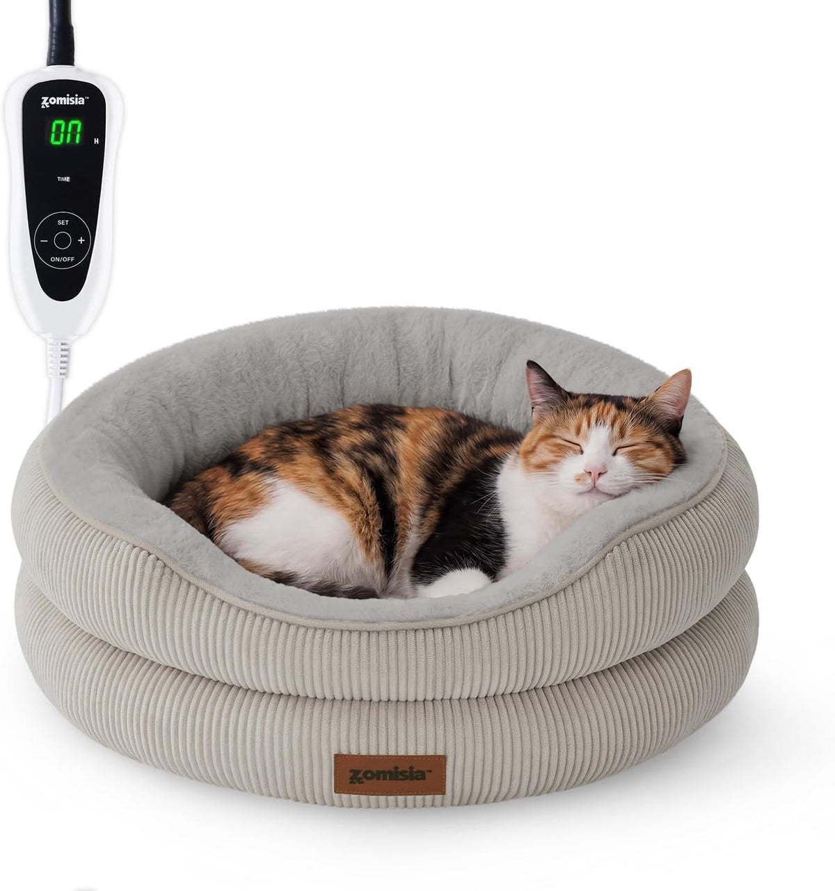 ZOMISlA Heated Cat Bed for Indoor Cats, 25 Timer & 11 Temp Adjustable, Grey