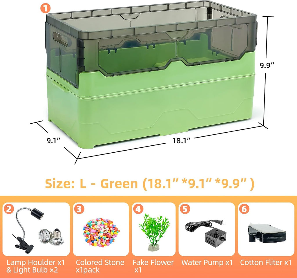Large Turtle Habitat Kit with Heat Lamp, Filter & Pump(Green, Large)