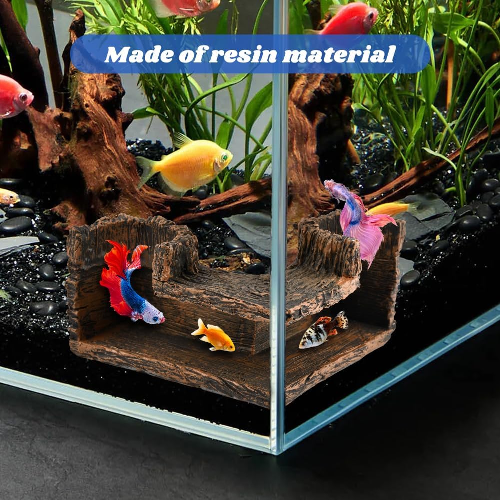Aquarium Underground Corner Cave with 2 Simulated Resin Coral for Corners