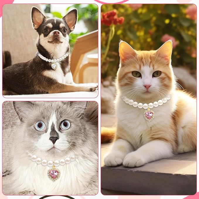 2pcs Cute Girl Cat Collar, Fancy Dog Pearl Necklace Collars Adjustable Pearl - Image 6