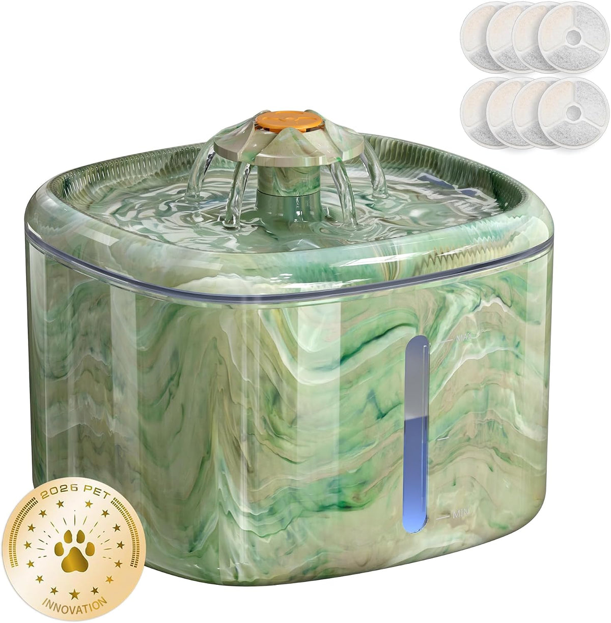 Cat Water Fountain Automatic 2.5L, Interactive Spinning Top & Camouflage Design, Ultra-Quiet Pump with 4-Stage Filter, Pet Water Dispenser with 2 Filters for Multiple Pets (Green+8 Filters)