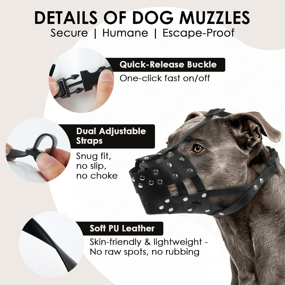 QBLEEV Pitbull Muzzle for Large Dogs, Adjustable Dog Basket Muzzle to Prevent Biting Scavenging, Lightweight & Sturdy Muzzles for Amstaff Staffordshire Terrier German Shepherd in Grooming Training