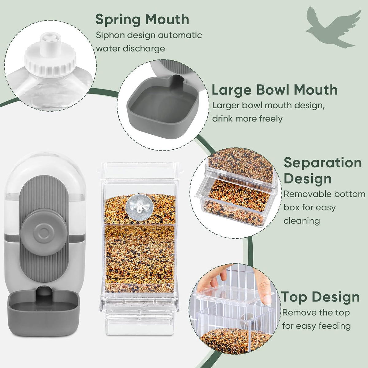 Lemtrflo No Mess Bird Feeder Water Dispenser, Parrot Cage Automatic Feeders