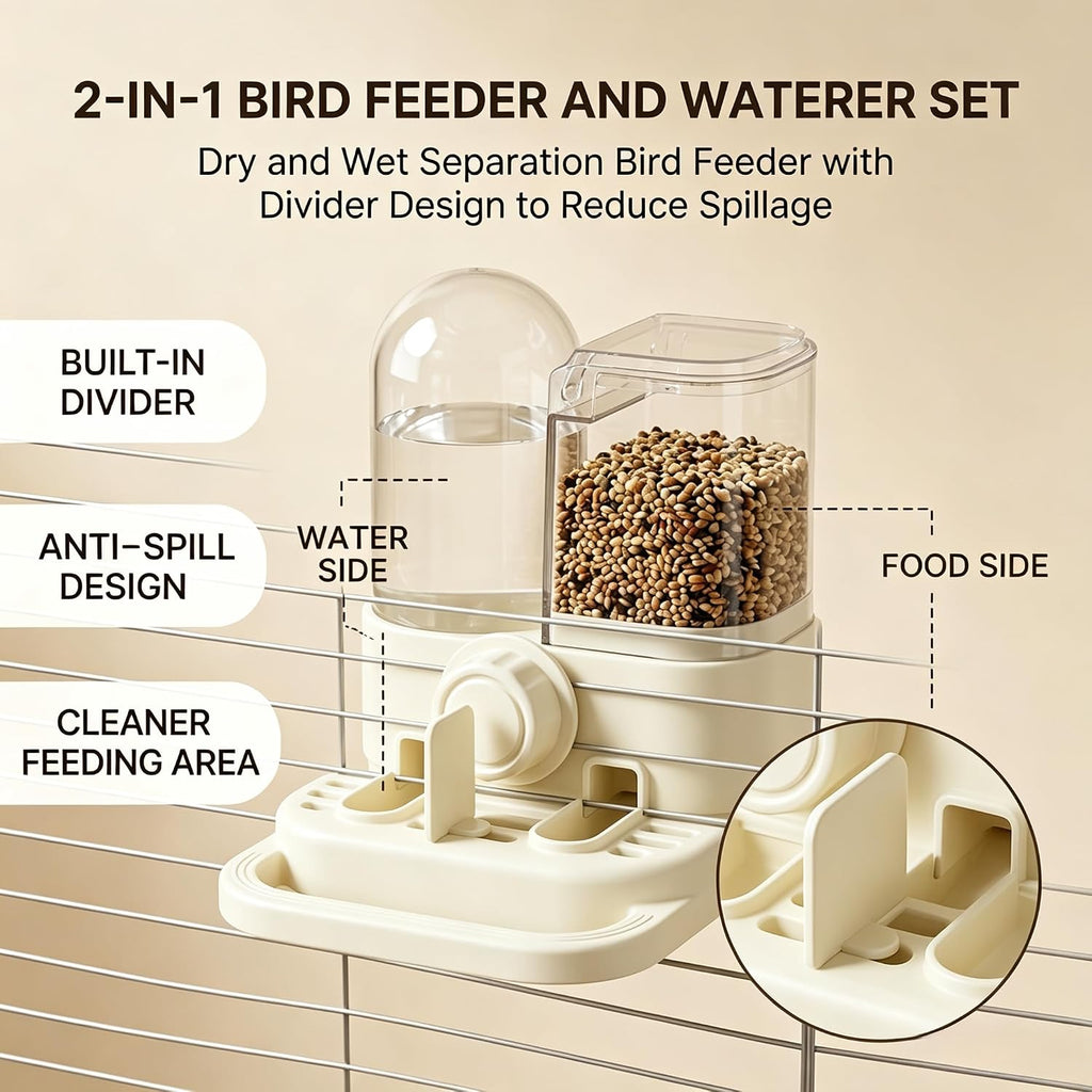 Spill-Proof 2-In-1 Bird Feeder & Gravity Waterer With Dry/Wet Divider
