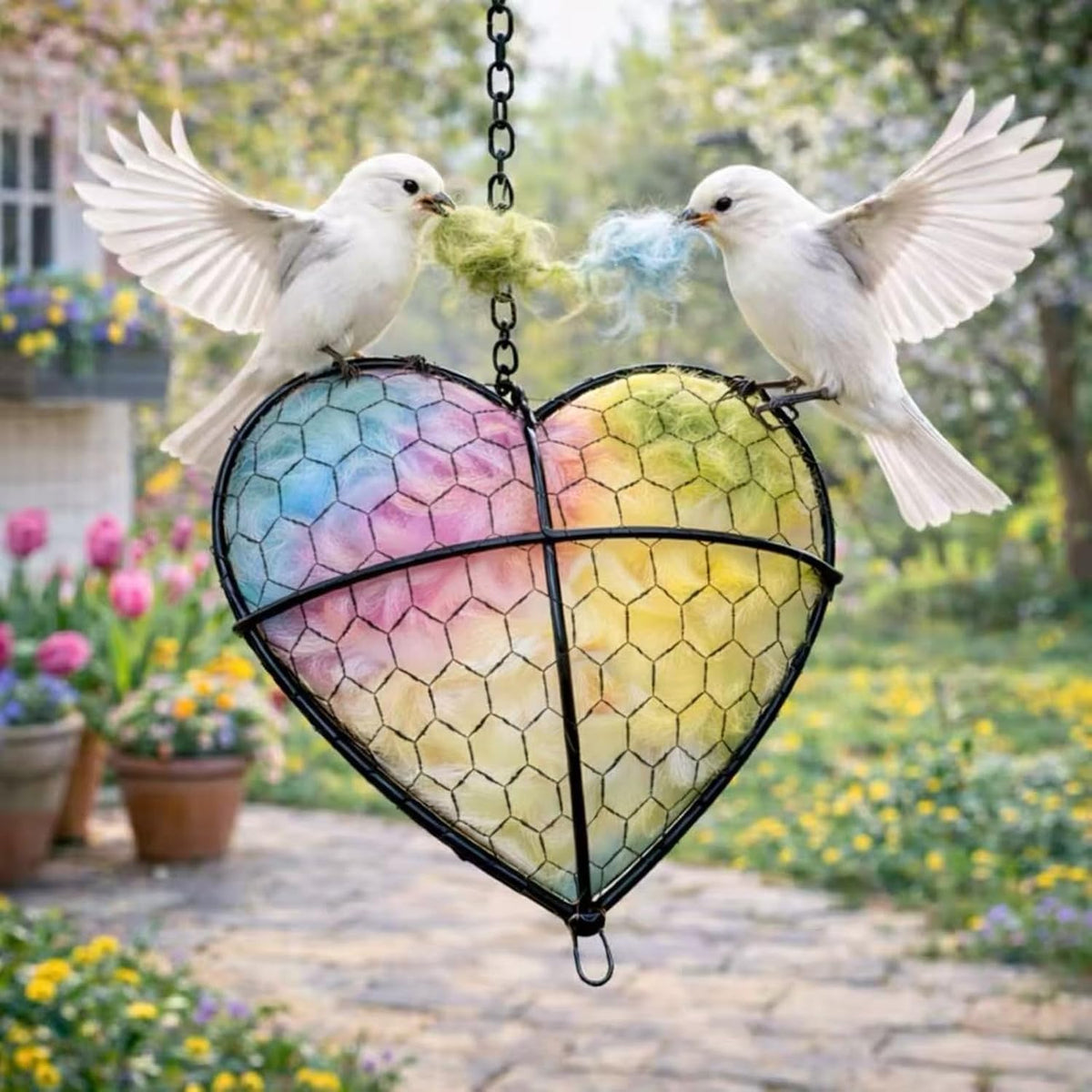 Handmade Alpaca Fiber Bird Nesting Heart,Hummingbird Houses Art Bird nest Box &Wild Birds nest Material Holder Outdoor Garden,Gift for Bird Lovers(1PCS)