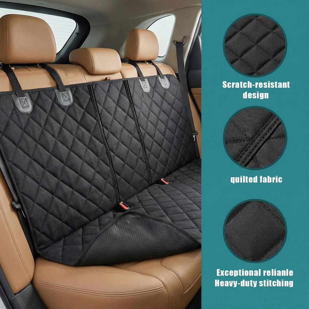 Dog Car Seat Cover with Belt, Scratchproof Washable Car Bench Seat Protector, Universal Non-Slip Vehicle Interior Pet Backseat Cover for Cars SUVs Trucks (Black)