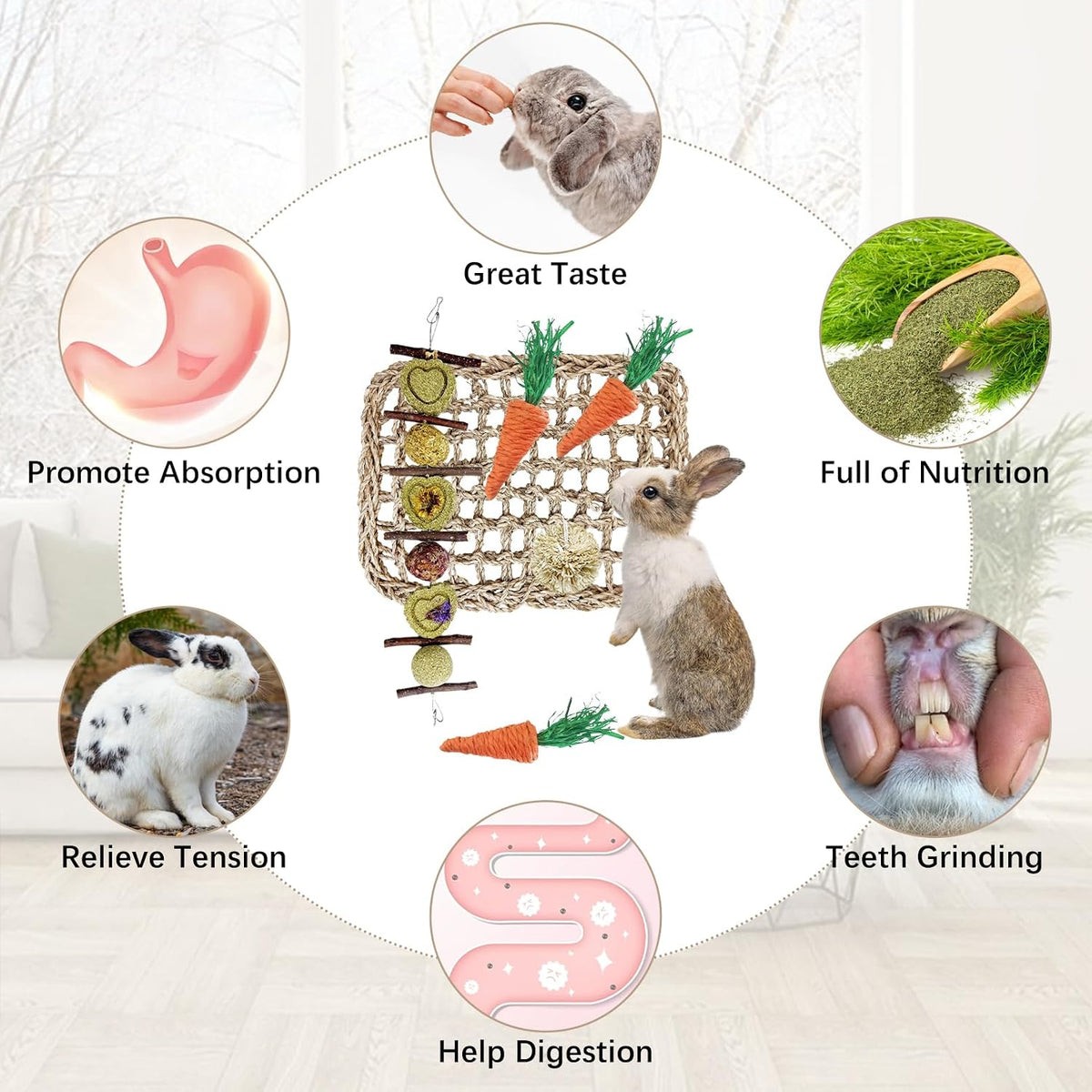 Rabbit Seagrass Activity Mat Bunny Toy Hanging Rabbit Chew Toys for Teeth Bunny Enrichment Toys Seagrass Protector Mat Small Animal Toys for Chinchilla Guinea Pigs Hamsters Rats Rodent