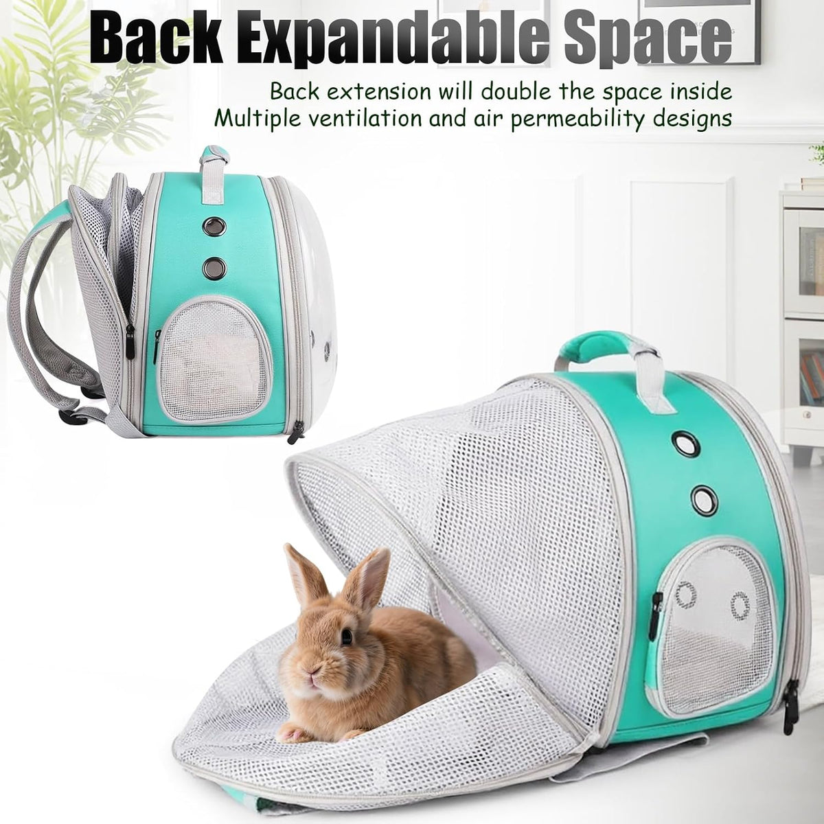 Back Expandable Backpack for Small Animals, Portable Travel Bag Breathable Pet Carrier Cages for Bunny, Guinea Pig, Bearded Dragon, Lizard, Rabbit, Squirrel, Tortoise, Kitten, Sugar Glider