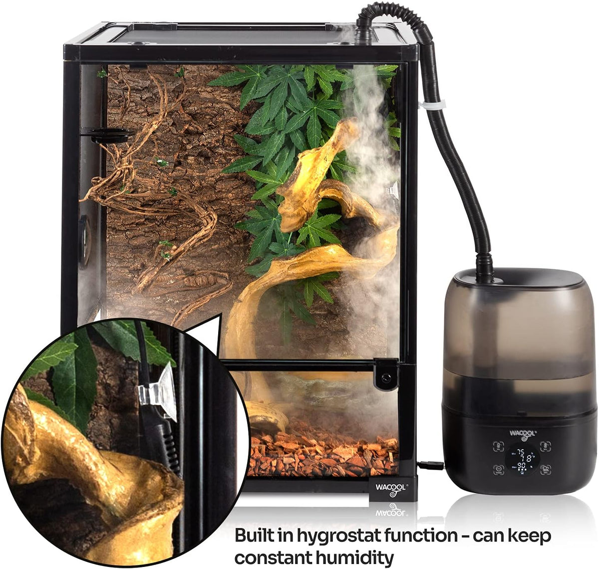 WACOOL Reptile Fogger with Humidity Controller, 4L Large Tank Reptile Humidifier with Humidistat & Extended Hose, Automatic Terrarium Fogger for Beared Dragon Lizard Gecko Snake Tortoise