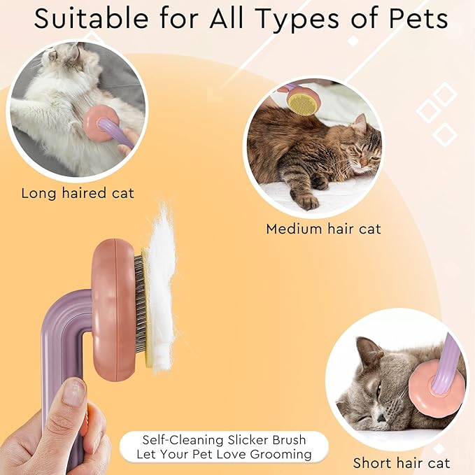 GJEASE Cat Grooming Glove Brush, Self-Cleaning Slicker Pet Brush - Image 6