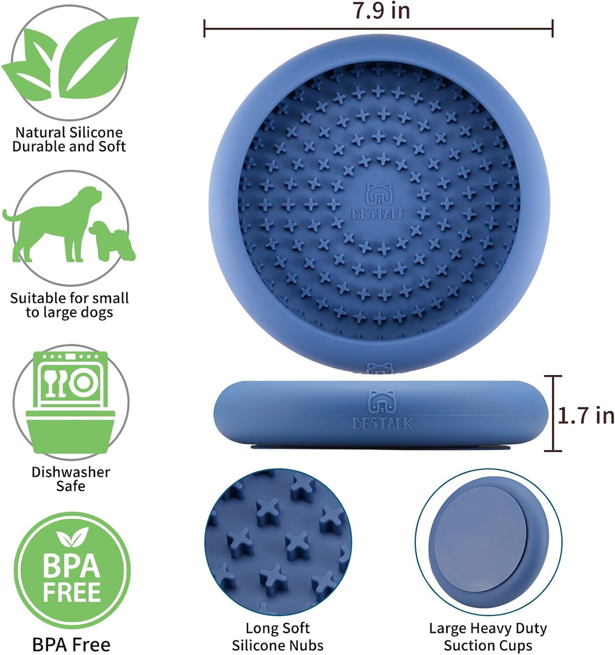 Dog Lick Bowl, Bestalk Anxiety Relief Slow Feeder Dog Lick Mat Treat Dispenser, Non-Slip Licking Bowl Enrichment Toys, BPA Free Silicone, Dishwasher Safe