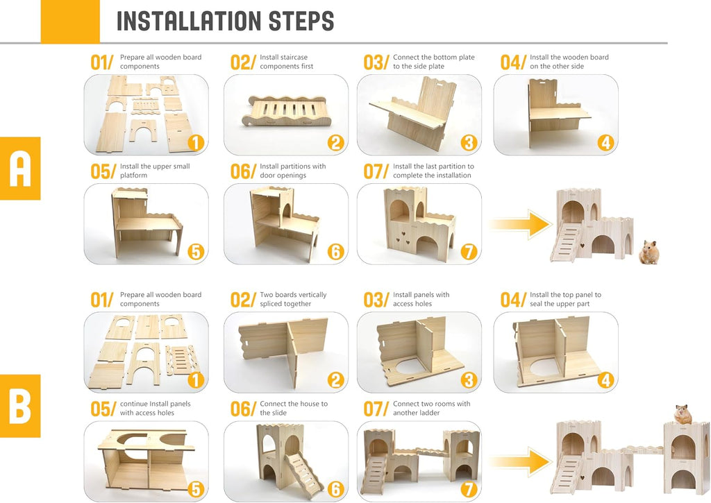 Large Wooden Hamster House Castle with Double Decker,Large Hamster