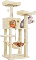 Feandrea Cat Tree, 55.8-Inch Large Cat Tower, Multi-Level Condo, Beige