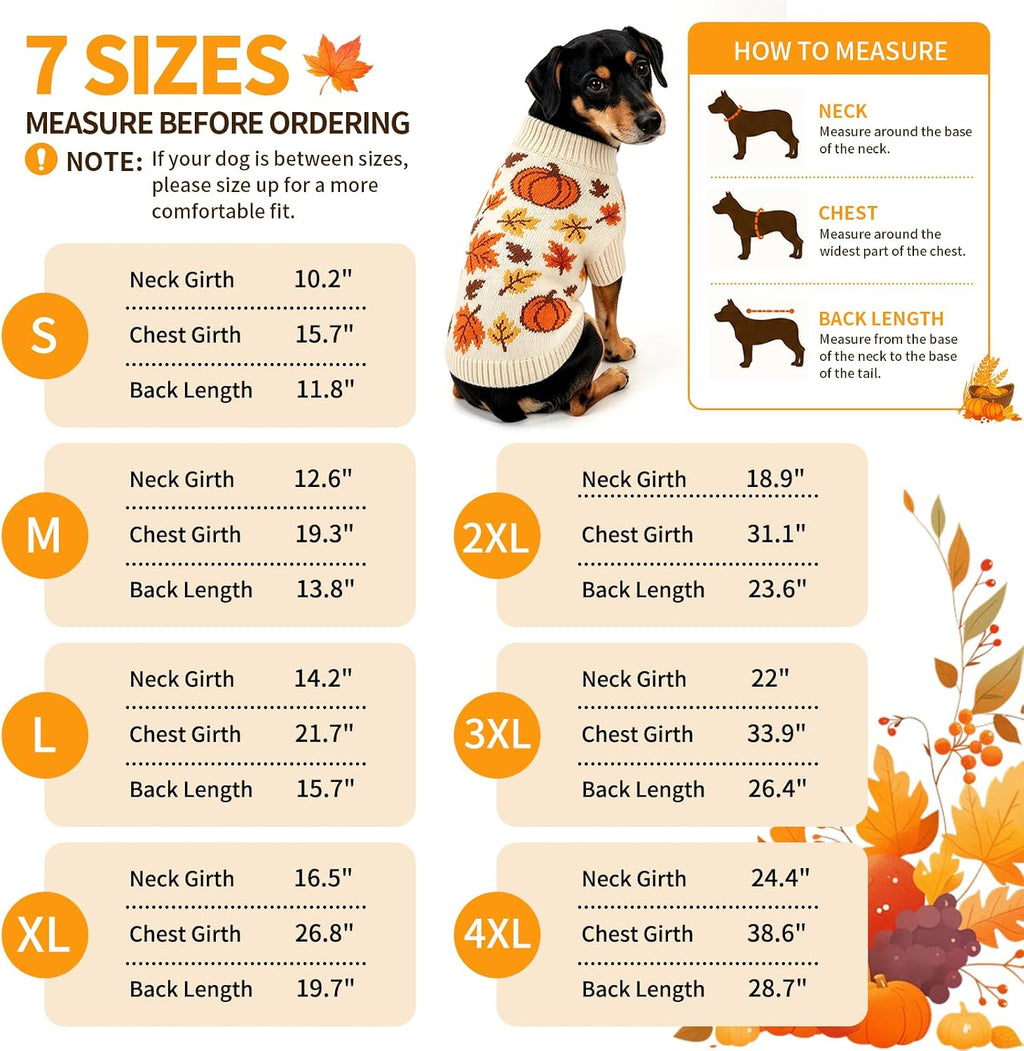 Thanksgiving Dog Sweater, Pumpkin Maple Leaf Fall Pattern, XL