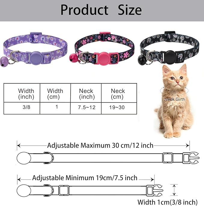 Cat Collar Breakaway with Bells, 3 Pack Girl Boy Pet Cat Collar with Bohemia - Image 2