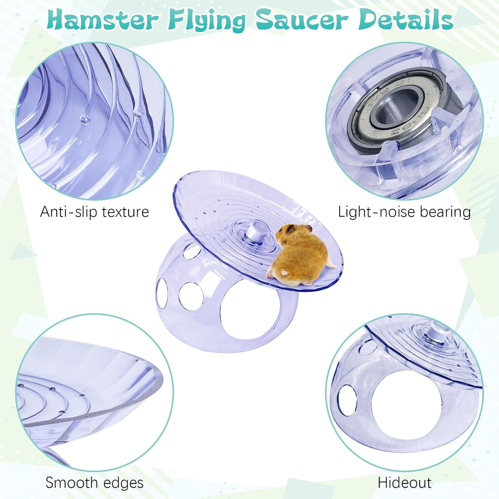 Hamiledyi Hamster Flying Saucer with Hideout House Plastic Hamster Wheel Small Animal Silent Running Wheel Gerbil Exercise Wheel Toy for Mice, Hamster and Other Small Pets (7In, Blue)