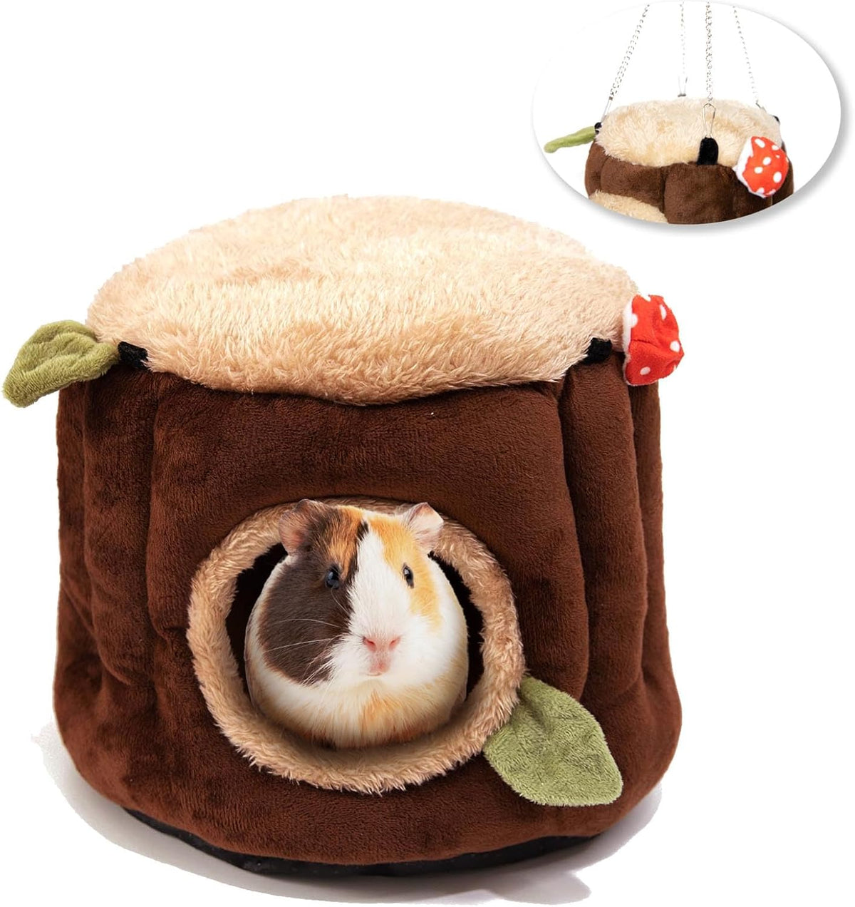 Guinea Pig Hideout Hamster Cage Accessories,Stump Style Soft Washable Hedgehog,Ferret,Rat Hammock for Cage,Chinchilla,Ferret, Bunny Bed,Small Animal Houses & Habitats(S)