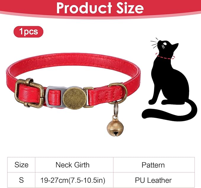 Red Cat Collar, Breakaway Leather Cat Collar Adjustable Red Kitten Collars - Image 2